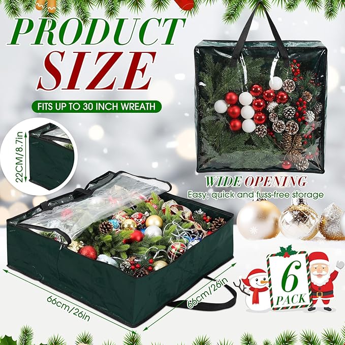 Oversized 6 Pack Storage Bags with Zipper 25 Gallon Tote Bags Moving Travel Camping Essentials Packing Supplies for Clothes Wreaths Quilts Decorations Toys, 26 x 26 x 8.7 Inches(Green)