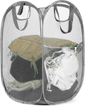 HOUSE AGAIN Mesh Popup Laundry Hamper, [Reinforced] Collapsible Laundry Basket, Foldable Pop Up Hamper with Durable Handles, Easy to Open and Fold for Dorm, Laundry Room, Bedroom, RV, (Grey）