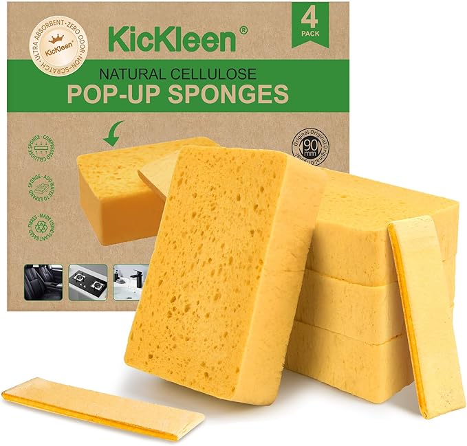 4 Pack Compostable Thicker Pop-Up Sponges - Expanding, Non-Scratch, Plant-Based Dish Cellulose Sponges Car Wash Sponge