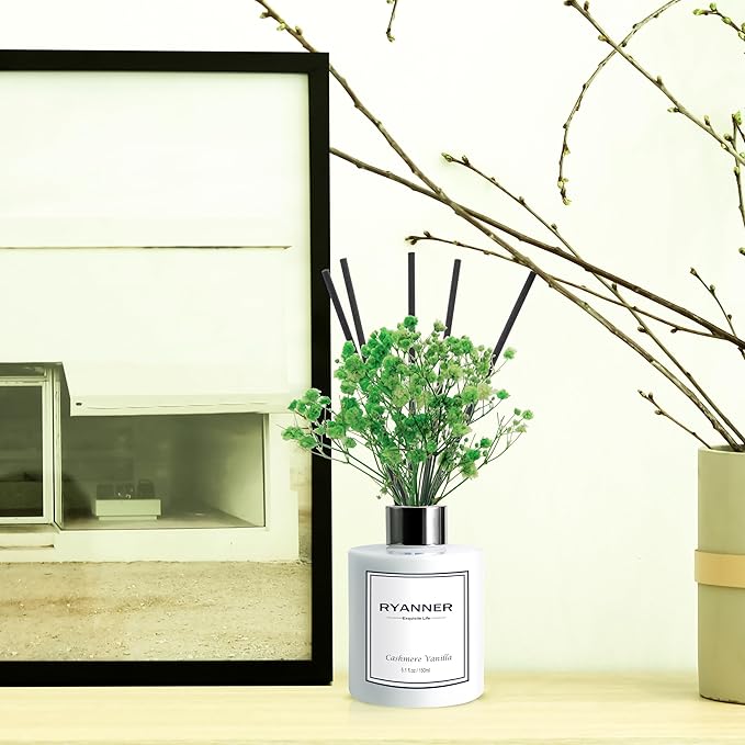 Reed Diffuser Set,5.1 fl oz Cashmere Vanilla Scent Diffuser with Sticks Home Fragrance Reed Diffuser with Essential Oil for Bathroom Shelf Decor&Air Freshener,Home Bathroom Office Decor&Gifts