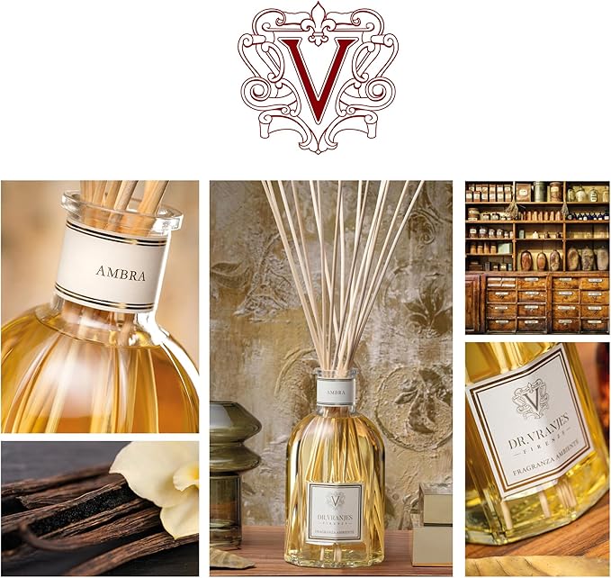 Dr. Vranjes - Ambra 1250 ml Diffuser + Double Pack of White Sticks (3 Pieces Bundle)- Luxury Home Fragrance, Made in Italy, Main Scent: Oriental, Olfactory Pyramid: Amber, Patchouli, Sandalwood