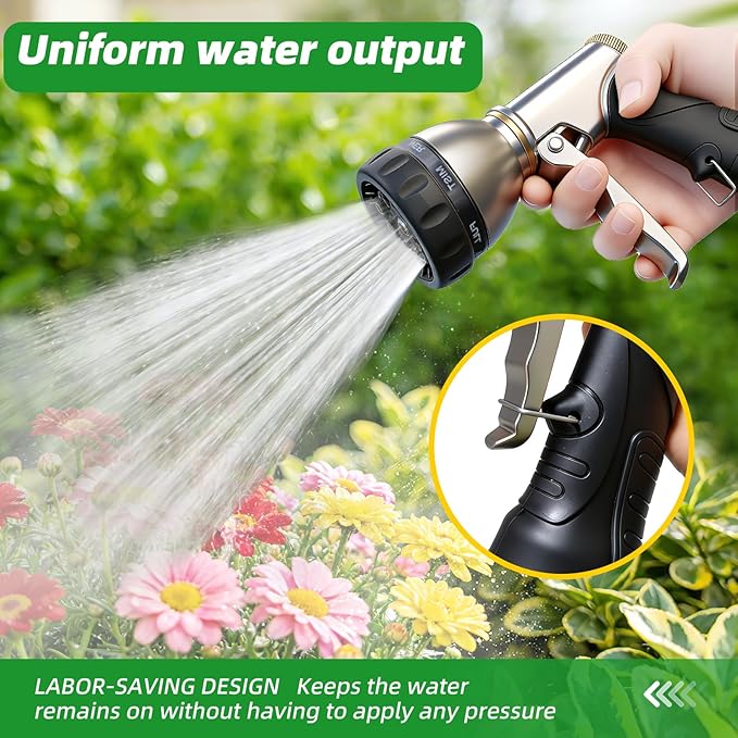 ARXIVE Garden Hose Nozzle,Heavy Duty High Pressure Hand Sprayer,100% Metal Water Hose Sprayer Nozzle with 7 Spray Patterns for Watering Garden,Lawns,Car Washing and Pet Washing