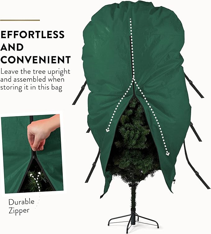 ZOBER Upright Christmas Tree Storage Bag With Drawstring Hem- Fits 9 Ft Trees - Oxford Waterproof Fabric Christmas Tree Bag For Storage Box For Xmas - Strong, Durable Straps & Handles - Green