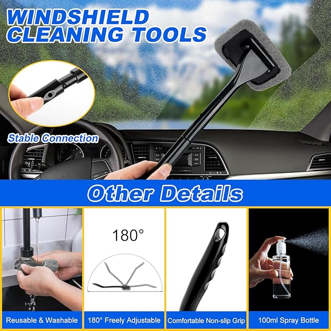 AUTODECO Car Detailing Kit, Car Detailing Brush Set with Vacuum, Bendable Car Wheel Rim Cleaner Brush Set, Car Detailing Brushes, Car Wash Cleaning Tools Kit for Interior, Exterior, Wheels, Blue