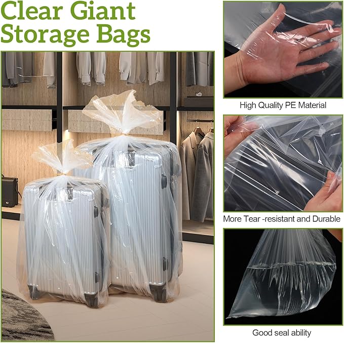 Fainne 10 Pack Extra Large Clear Plastic Storage Bags 55 x 67 Inch 2.75 Mils Giant Jumbo Moving Flat Plastic Storage Bags for Clothes Packing Luggage Suitcase Furniture Comforter Bike Blanket