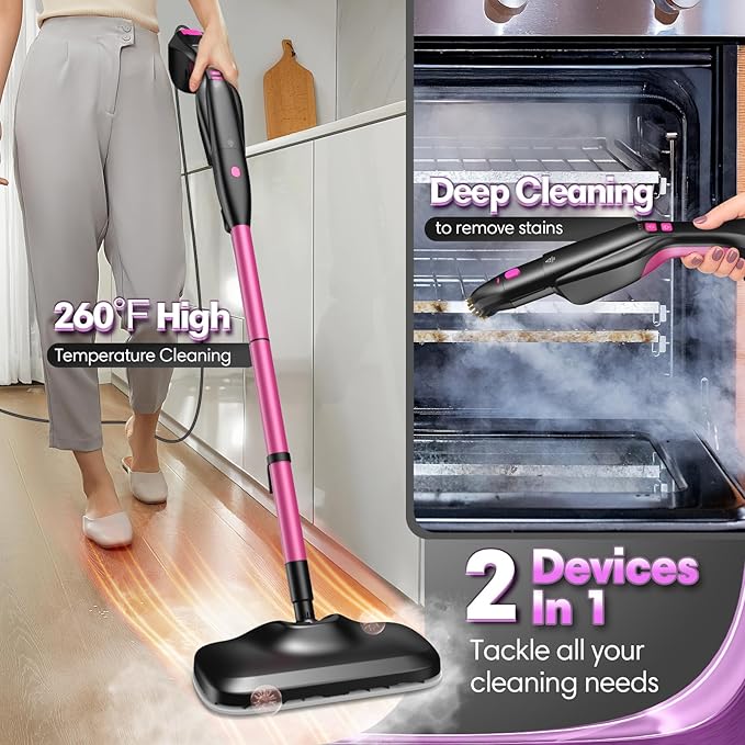 Standable Safe & High Temp Steam Mop Cleaner for Deep Cleaning, Powerful MultiPurpose and Heavy Duty Handheld Steam Cleaner, Detachable Floor Steamer with 18 Accessory for Hardwood Laminate Tile Grout