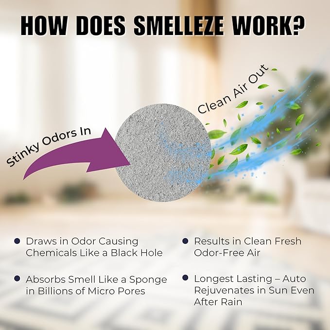 SMELLEZE Natural New Carpet Smell Deodorizer, Carpet Odor Eliminator Powder - Deodorizes All New Carpets, Rugs & Upholstery, 2 lb. Powder