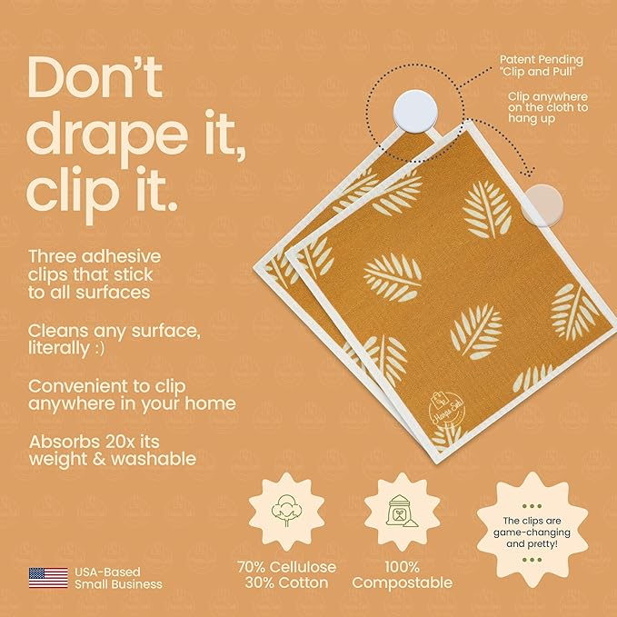Harps&Seb Swedish Dishcloths for Kitchen Dishcloths - 6 Pack, Reusable Paper Towels with Clips, Super Absorbent Washable Non-Scratch Swedish Dish Towels, No Odor, Biodegradable