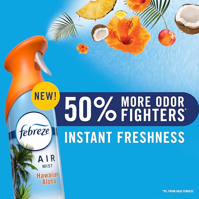 Febreze Air Mist, Air Freshener Spray, Odor Fighting Room Spray, Deodorizer for Home Bathroom Kitchen Office Apartment Dorm Room Classroom, Heavy Duty Crisp Clean Scent, 8.1oz, (Pack of 6)