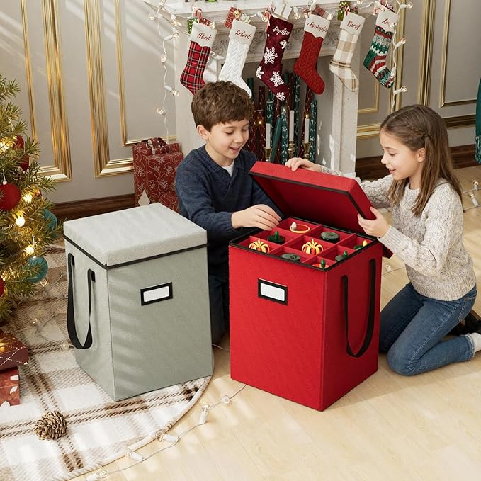 Christmas Nutcracker and Figurine Collectible Storage Box, Christmas Storage Box Ornaments up to 9-16" , Holiday Christmas Decor Organizer with Adjustable Dividers, Nutcracker not Included(Gray)