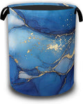 Blue Gold Marble Laundry Basket, Laundry Hamper Waterproof Oxford Cloth Tote Collapsible,Clothes Storage Bucket Decorative Toy Organizer For Bathroom Bedroom 16" x 20.8"