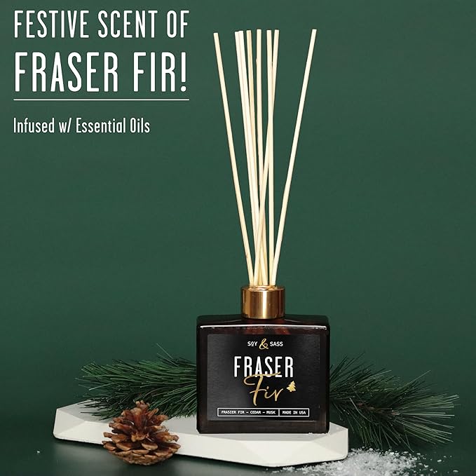 Fraser Fir Diffuser, Christmas Tree Diffuser - w/Pine Balsam, Cedar & Citrus I Infused w/Essential Oils I Christmas Décor I 3.75 OZ Oil I Long-Lasting Scent Lasts 4-6 Month's I Made in The USA