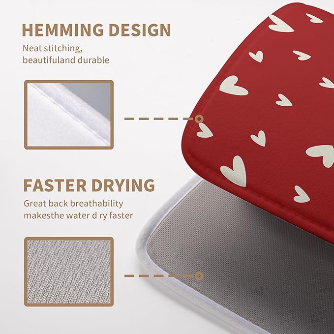 Wnoesat Valentine's Day Love Heart Dish Drying Mat for Kitchen Counter 18x24 Inch Valentine Theme Dish Mats Absorbent Microfiber Dish Draining Mat Reusable Washable Dish Drainer Rack Pad