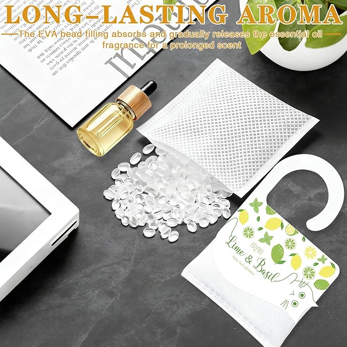 13 Packs Lime & Basil Sachets Bags for Drawers and Closets, Hanging Scented Sachets Air Fresheners, Natural Home Fragrance Odor Eliminator for Wardrobe, Shoe Cabinet, Car & Bathroom Potpourri Bag