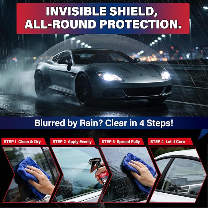 SHIELDOM Water Repellent Spray Car Windshield Rain Repellent Exterior Glass Treatment Waterproof Hydrophobic Coating for Clear Vision on Automotive Glass, Windows, Mirrors, Helmets 100ml/3.4fl oz