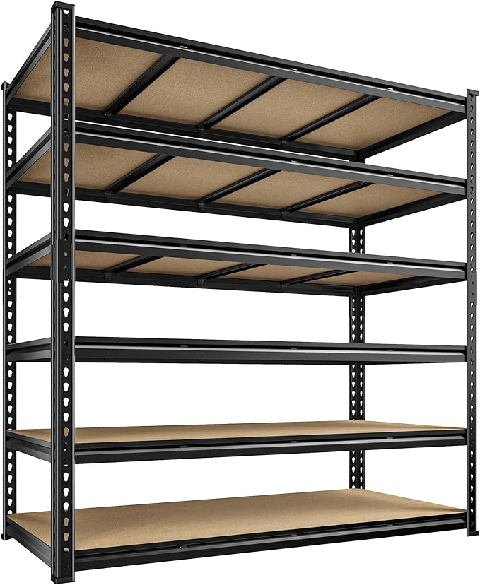 DurayLoly 55" W Storage Shelves, 3060LBS Garage Shelving, 6-Tier Heavy Duty Shelving, Adjustable Metal Shelving Unit for Garage, Warehouse, Pantry, Kitchen, 55" W × 24" D × 84" H, Black