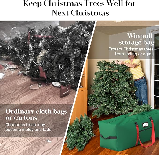 Rolling Christmas Tree Storage Bag for 9 ft Artificial Tree, 600D Waterproof Oxford Fabric, Large Christmas Tree Bag with Dual Zipper, Wheels, Handles, Heavy Duty Xmas Storage Container -Green