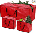 Heavy Duty 9 Ft Christmas Tree Storage Bag - Large Waterproof Plastic Storage Bag & Container for Artificial Trees, Holiday & Xmas Decorations - 3-Piece Set with Reinforced Carry Handles - Red