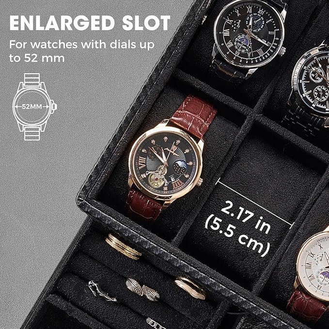 ProCase Watch Box for Men, Jewelry Organizer Box with Drawer, Display Storage Case with Glass Lid -AllBlack, 8 Slot