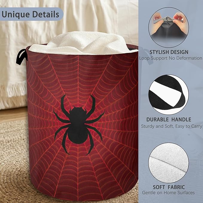 Halloween Spider Web Laundry Hamper,Dirty Clothes Laundry Basket with Handles Waterproof Oxford Cloth Storage Basket for College Dorms Bathroom Bedroom 16" x 20.8"