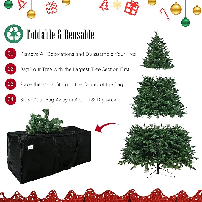 Cosy Family 9 ft Christmas Tree Storage Bag - Durable Heavy Duty Extra Large Artificial Xmas Holiday Tree Bag with Reinforced Handles and Dual Zippers Wide Opening - Black