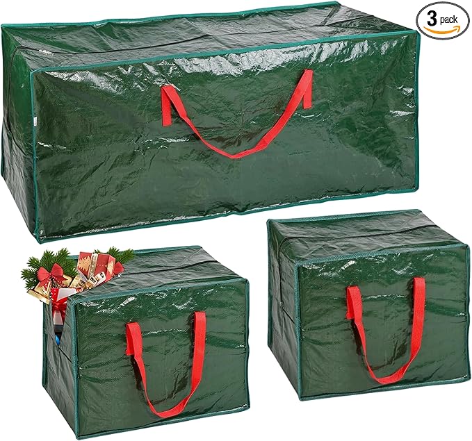 3pcs Christmas Tree Storage Bag 7.5 Ft with 2pcs Ornaments Bags, Waterproof, Reinforced Handles & Dual Zipper, Artificial Christmas Trees Storage, Extra Large Capacity