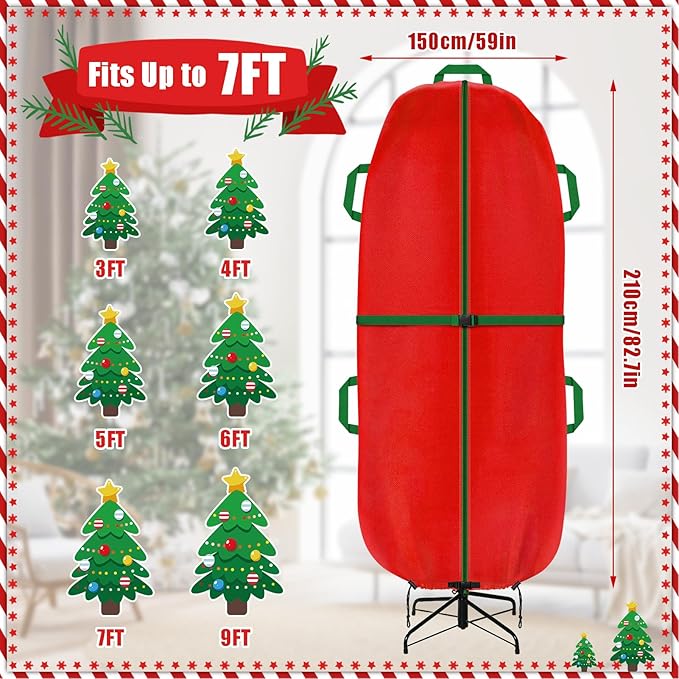 Jumbo Upright Christmas Tree Storage Bag, Upright Christmas Tree Storage Cover With Zipper & Adjustable Straps,Tear Resistant Upright Storage Christmas Tree Cover for 7.5 Foot Assembled Christmas Tree