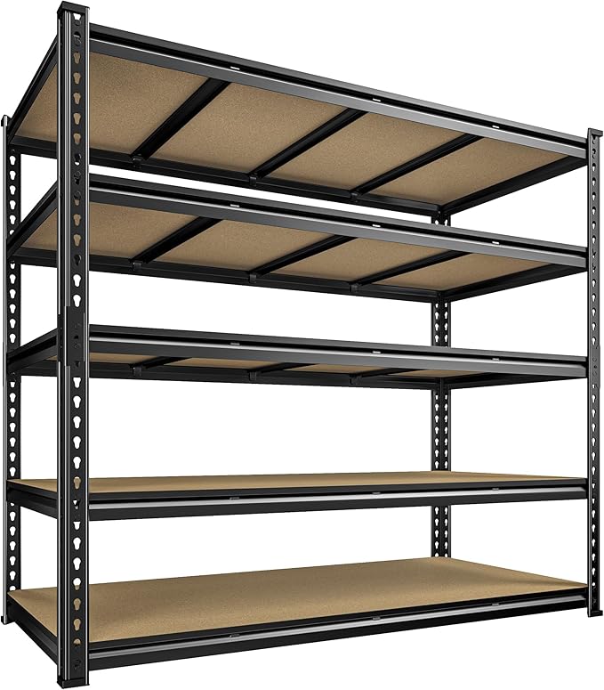 DurayLoly 55" W Storage Shelves, 2550LBS Garage Shelving, 5-Tier Metal Shelving Unit, Adjustable Heavy Duty Shelving for Garage, Warehouse, Pantry, Kitchen, 55" W × 24" D × 72" H, Black