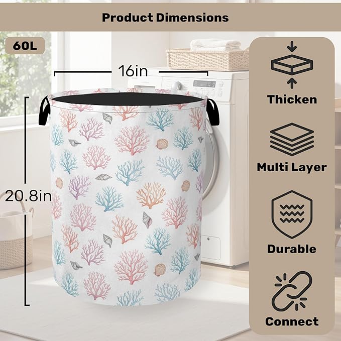 Starfish Coral Foldable Laundry Hamper - Waterproof Fabric Storage Basket with Handles, Clothes Hampers for Laundry,Bedroom,Dorm