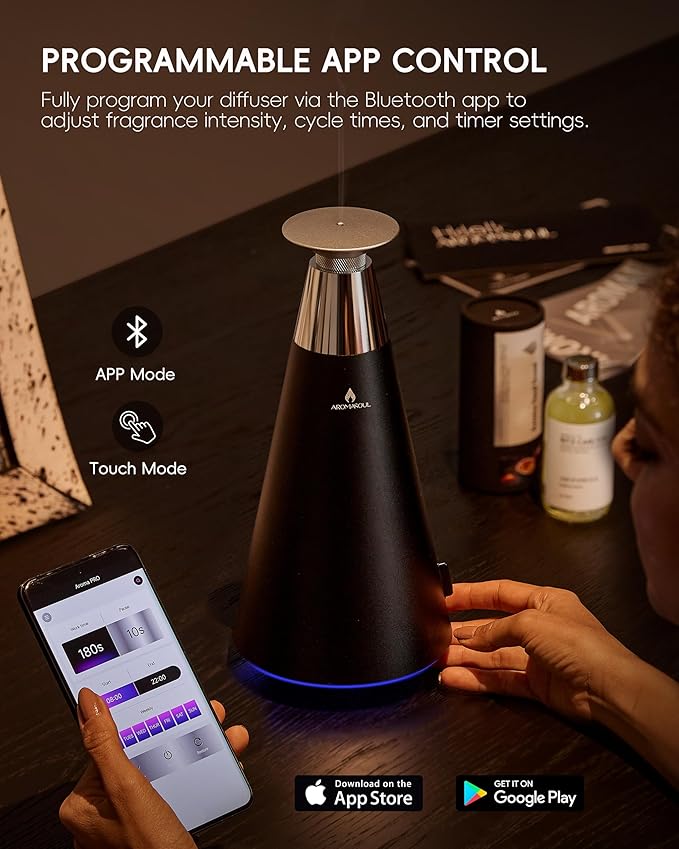 Waterless Scent Diffuser Starter Kit - 1500 Sq Ft Coverage, Alloy Atomization System,Mood Light,Smart Rechargeable Hotel Scent Diffuser, Including 120ml Essential Oil, for Home,Large Room,Spa,Black