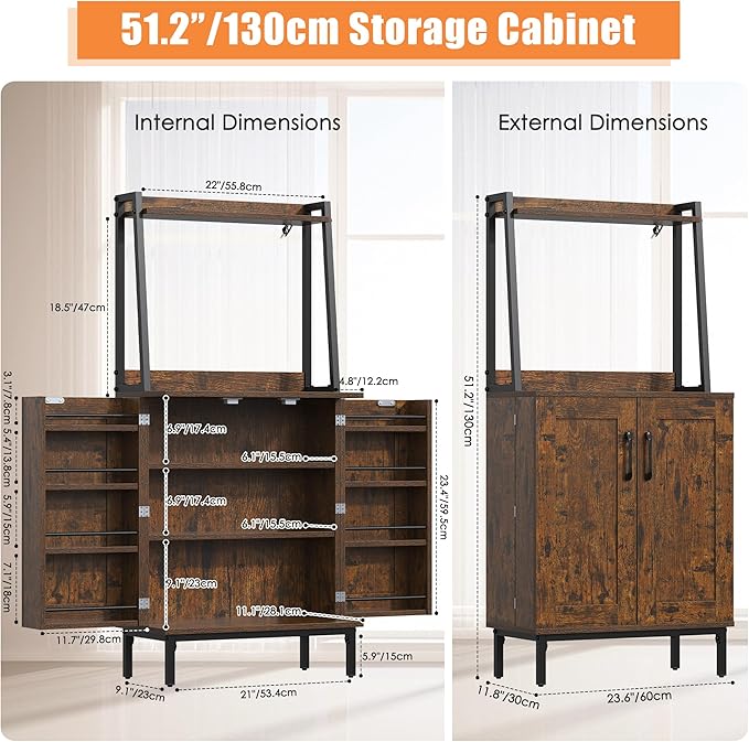 Semoic 51" Pantry Cabinet, Kitchen Storage Cabinet with Storage Shelves, Modern Kitchen Hutch with Microwave Stand, Adjustable Shelves, Food Pantry Cabinet for Dining Room (Retro Brown)