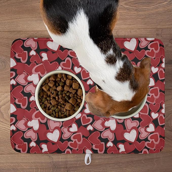 Valentines Day Dish Drying Mat for Kitchen Counter 24x18 Inch Love Drying Mat with Absorbent Reversible Microfiber Black Red Grey Heart Dish Drainer Mats Rack Pad for Coffee Countertop Protector