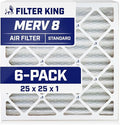 Filter King 25x25x1 Air Filter | 6-PACK | MERV 8 HVAC Pleated A/C Furnace Filters | MADE IN USA | Actual Size: 24.5 x 24.5 x .75"