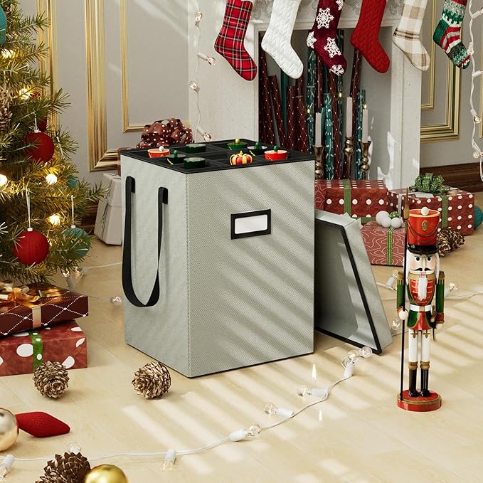 Christmas Nutcracker and Figurine Collectible Storage Box, Christmas Storage Box Ornaments up to 9-16" , Holiday Christmas Decor Organizer with Adjustable Dividers, Nutcracker not Included(Gray)