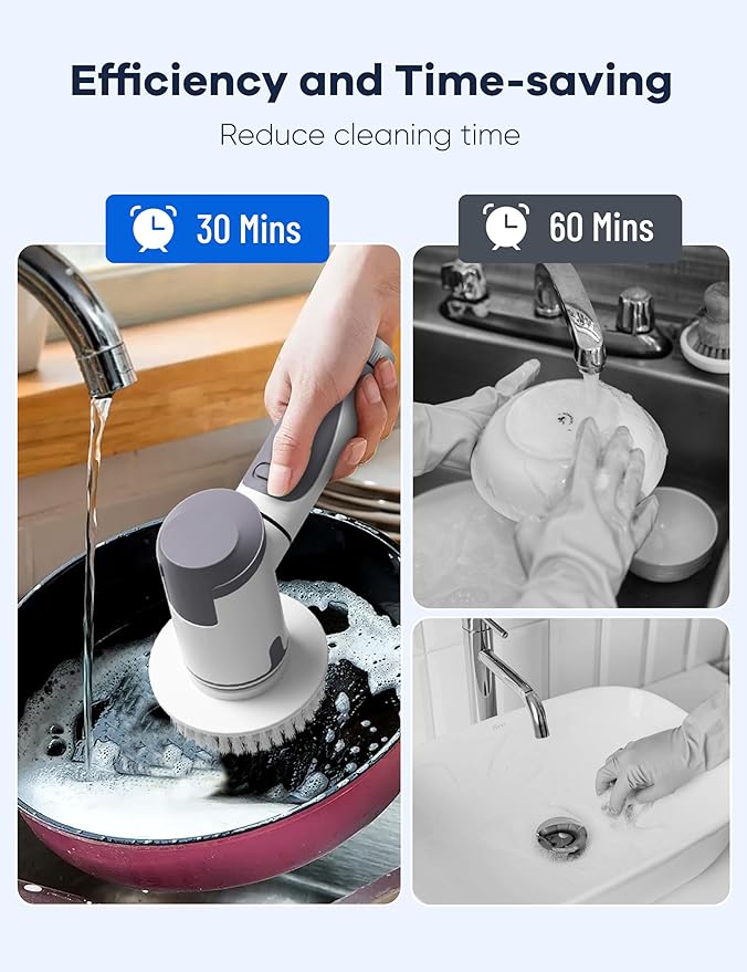 Wildley Electric Spin Scrubber,Power Scrubber Dual Speeds Cordless Shower Scrub Brush with Handle,Cleaning Brush with IPX7 Waterproof,8 Brush Heads for Kitchen,Tile,Tub (Short Purple)