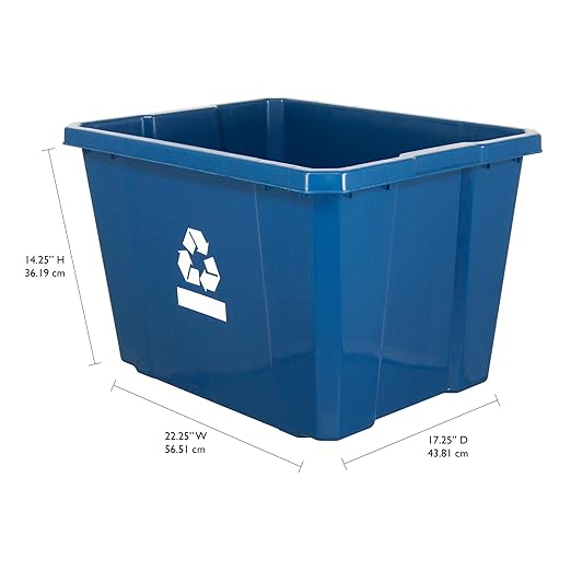 Gracious Living Medium Curbside Blue Box, Plastic 17 Gallon/64 Litre Home Trash Can Refuse and Recycling Bin Container with Built-in Handles (24 Pack)