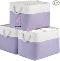Large Storage Baskets- 16x12x12 inch Storage Bins for Shelves and Closet Organizing, Foldable Fabric Bin for Home Organization Clothes and Laundry (3-Pack, White&Purple)