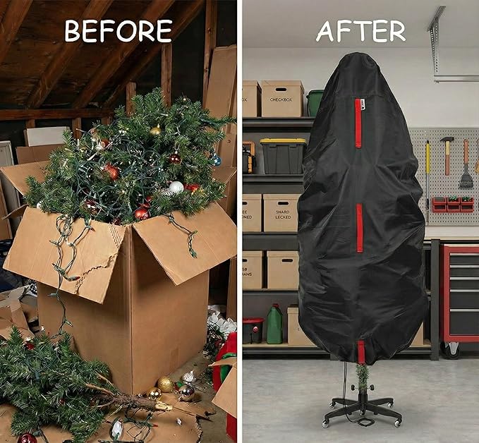 Upright Christmas Tree Storage Bag - Fits 9 Ft Artificial Xmas & Topiary Tree, Vertical Holiday Cover, Durable, Dustproof & Easy-Use Xmas Storage, Black