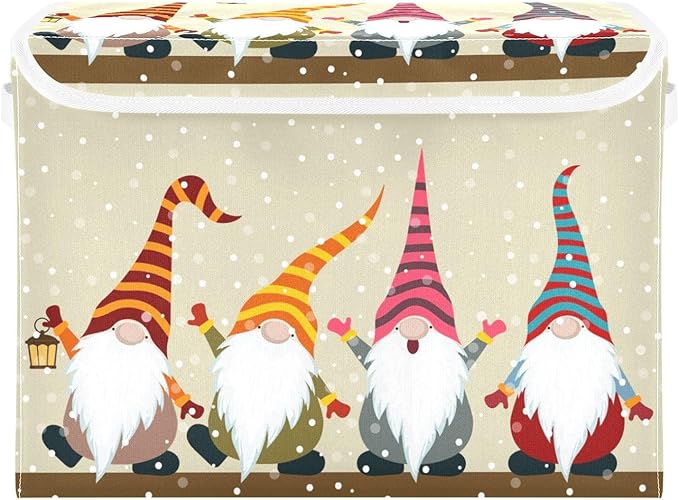 Christmas Baskets Collapsible Storage Bins with Lids, Christmas Card with Gnomes Storage Boxes Clothes Baskets for Organizing