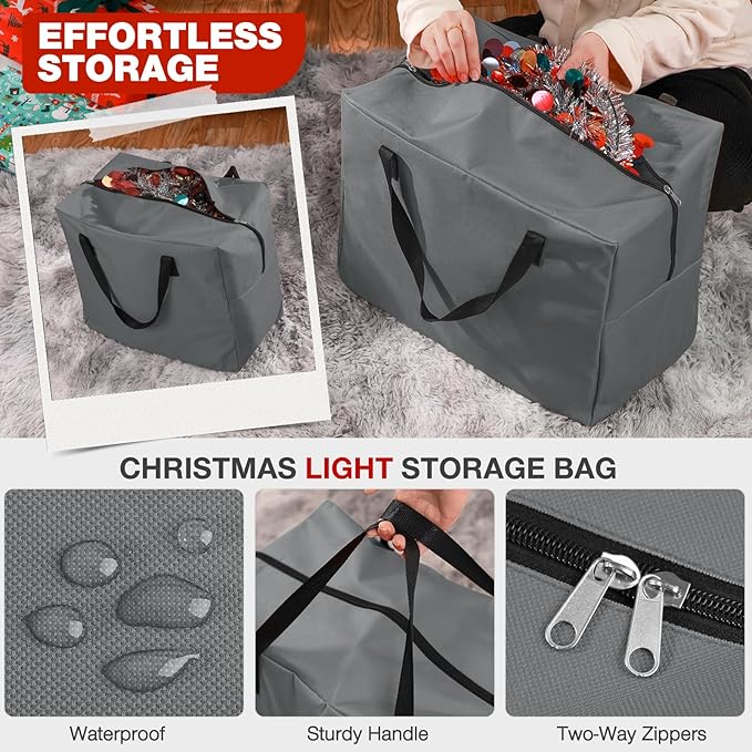 3 Pack Christmas Tree Storage Bag, for 7.5 Ft Artificial Trees up, Durable Waterproof With Reinforced Carrying Handles, Xmas Holiday Garland Bag Storage Case (7.5 Ft, Grey)