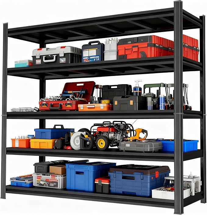 Garage Shelving Unit, Heavy Duty Metal Adjustable Storage, Steel Shelves, Industrial Shelves for Heavy Tools and Equipment, Ideal for Garage, Basement, Black (5-Tier, 77.4" H x 47.2" W x 18" D)