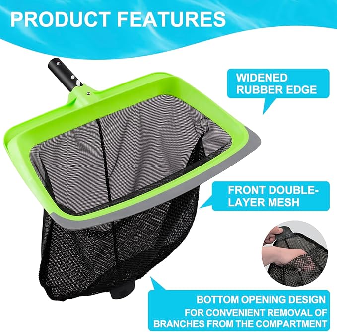 Sepetrel Deluxe Swimming Pool Cleaning Kit Including Rubber Edge Skimmer Net,17.5" Pool Brush Head & Hand Scrub Brush(NO Pole)