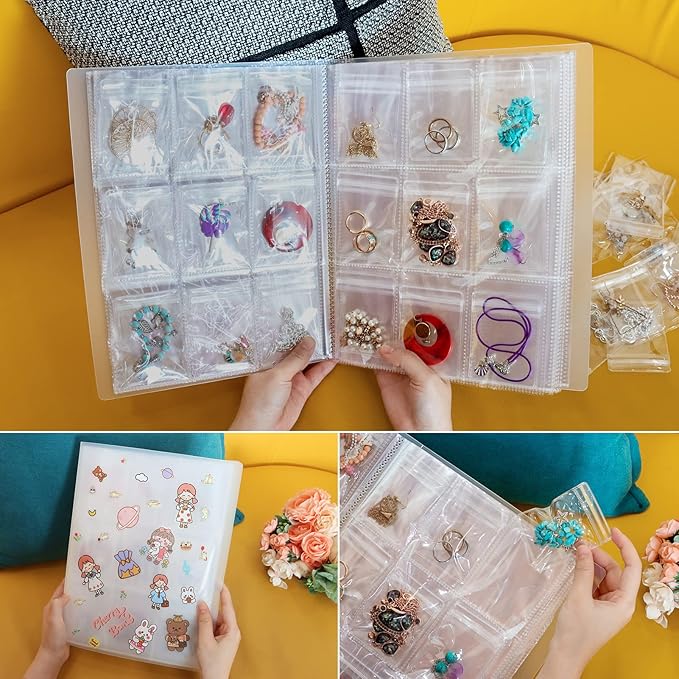 Designster Transparent Jewelry organizer book - Earring Organizer Storage Book Bag Anti-Oxidation, Jewelry Travel Organizer (288Slots+150pcsZipper Bags)