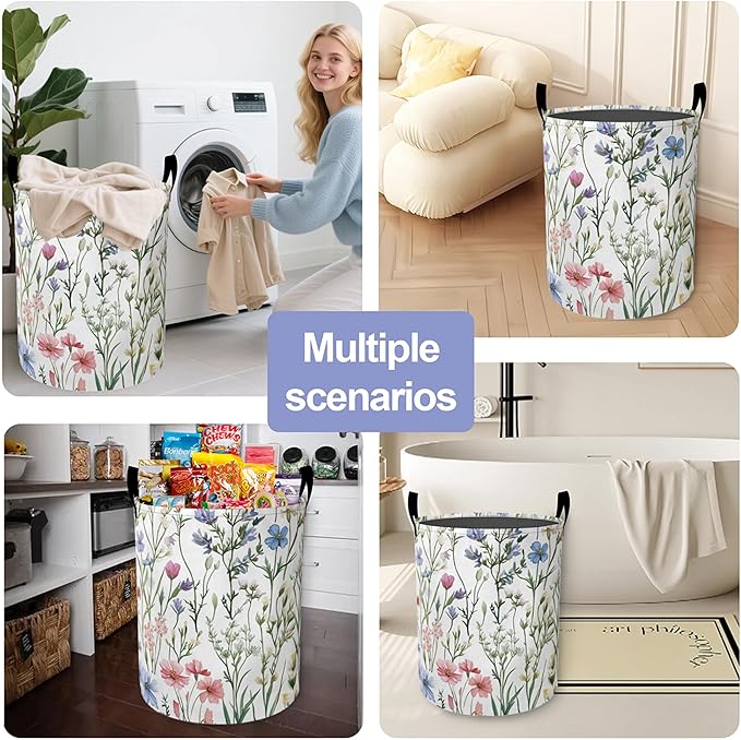 Laundry Basket,Retro Lavender Large Canvas Fabric Lightweight Storage Hamper Organizer Dirty Clothes Collapsible Waterproof for College Dorms,Bathroom