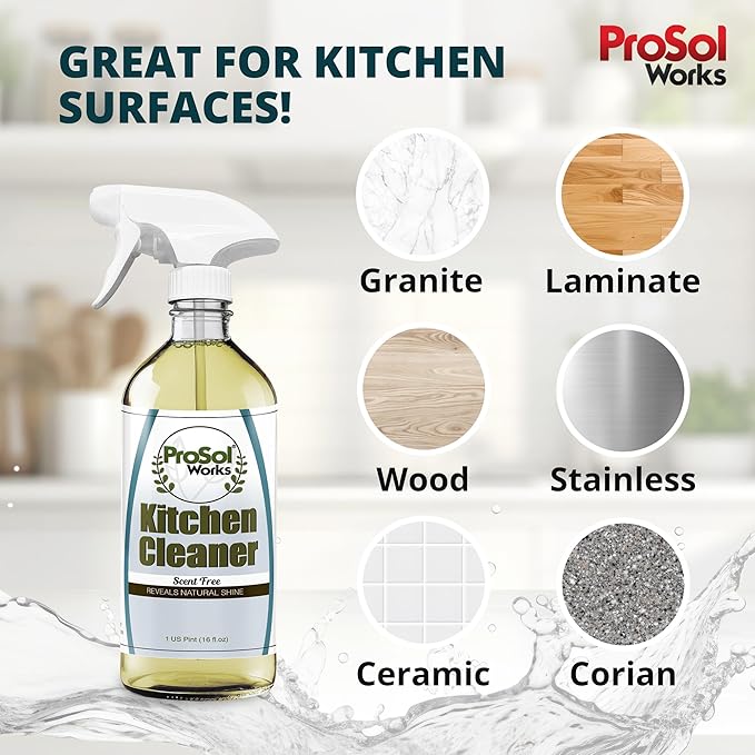 PROSOL WORKS Kitchen Cleaner 16 oz - Daily Cleaning Spray for Countertops, Sink, Cabinets, Appliances, & Stainless Steel Cleaner Revealing Natural Shine & Refreshing Scent - Safe on All Surface