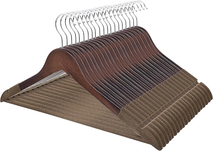 Samsarc Wooden Hangers - Non Slip Luxury Natural Lotus Wood & Velvet Suit & Pants Hangers - 360 Rotating Hooks - 20 Pack