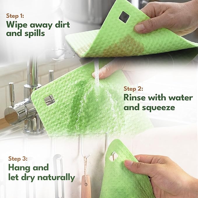 AIRNEX 10 Pack Cellulose Swedish Dishcloths for Kitchen - Eco-Concious Reusable Dish Towels & Cloths - Super Absorbent, Odor Resistant and Fast Drying Wash Cloths for Dishes & Surfaces