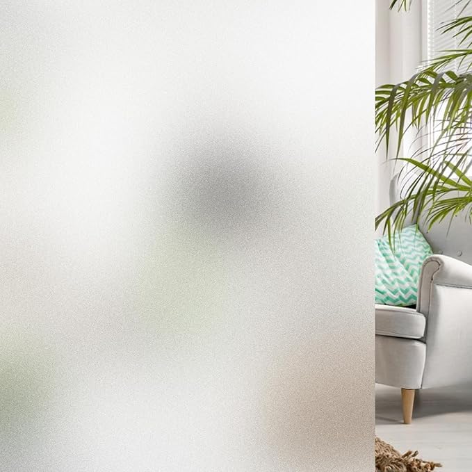 Frosted Window Privacy Film Non-Adhesive Static Cling Bathroom Decorative Stickers Heat Control UV Blocking Opaque Glass Window Coverings Film for Home Front Door Office 35.4 Inch x 7.8 Feet