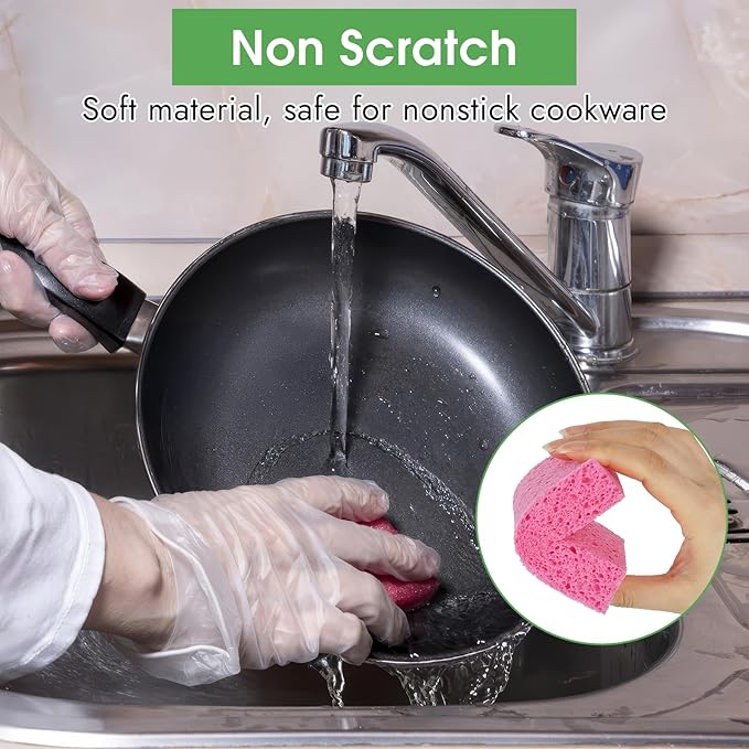 MOWPOG 12 PCS Dish Sponges Kitchen, Non Scratch Cleaning Sponge for Non Stick Cookware, Natural Compressed Cellulose Wash Scrub for Household Bathroom, Soft Washing Scrubbers (Multicolor)