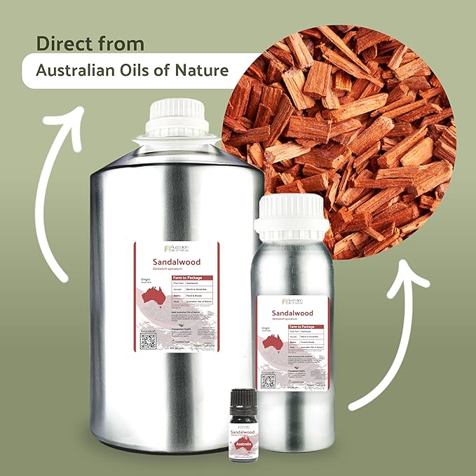 Sandalwood Essential Oil - Direct from Australian Oils of Nature - Steam Distilled - Aceite Esencial de Sándalo for Aromatherapy, Massage, Diffuser, DIY Candle and Soap Making - 2lbs
